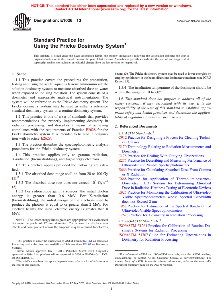 ASTM E1026-13 - Standard Practice for  Using the Fricke Dosimetry System