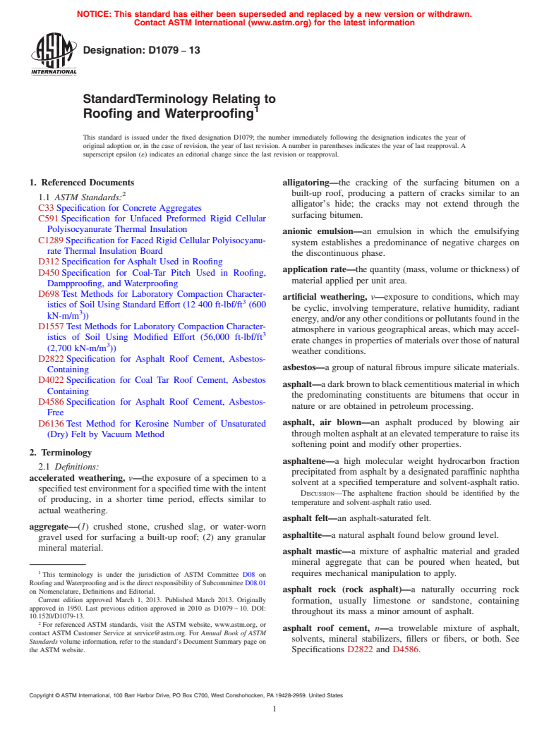 ASTM D1079-13 - Standard Terminology Relating to  Roofing and Waterproofing