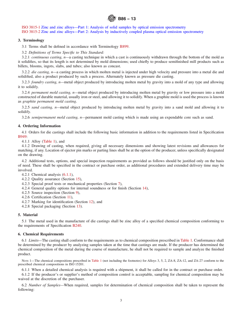 REDLINE ASTM B86-13 - Standard Specification for Zinc and Zinc-Aluminum (ZA) Alloy Foundry and Die Castings