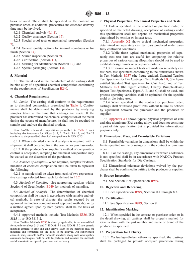 ASTM B86-13 - Standard Specification for Zinc and Zinc-Aluminum (ZA) Alloy Foundry and Die Castings