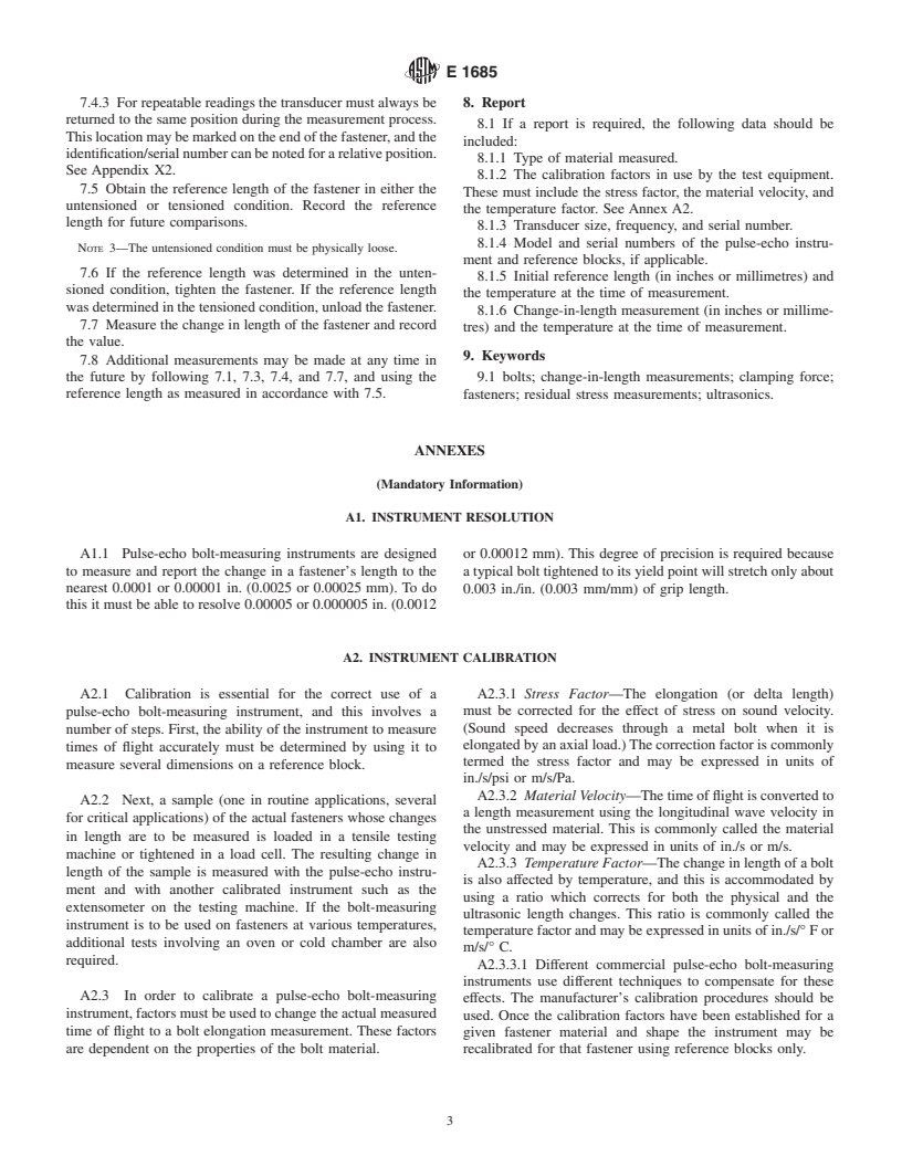 ASTM E1685-00 - Standard Practice for Measuring the Change in Length of Fasteners Using the Ultrasonic Pulse-Echo Technique