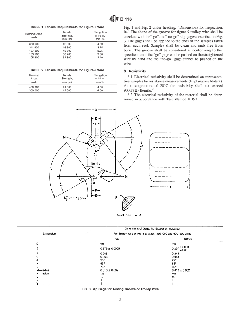 ASTM B116-95(2001) - Standard Specification for Figure-9 Deep-Grooved and Figure-8 Copper Trolly Wire for Industrial Haulage