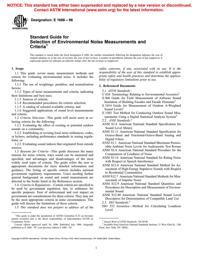ASTM E1686-96 - Standard Guide for Selection of Environmental Noise Measurements and Criteria