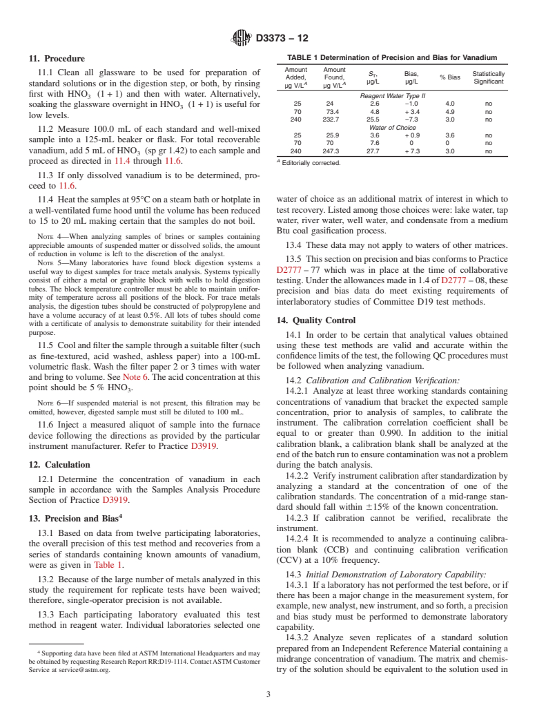 ASTM D3373-12 - Standard Test Method for  Vanadium in Water