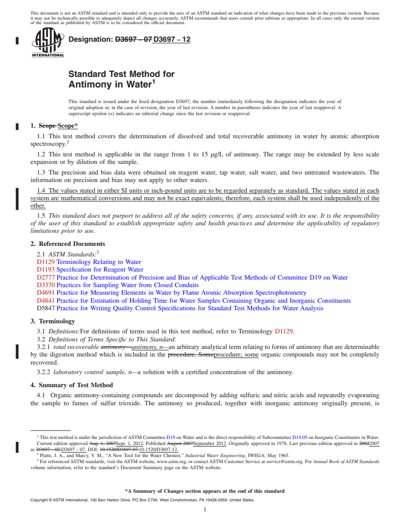 REDLINE ASTM D3697-12 - Standard Test Method for  Antimony in Water