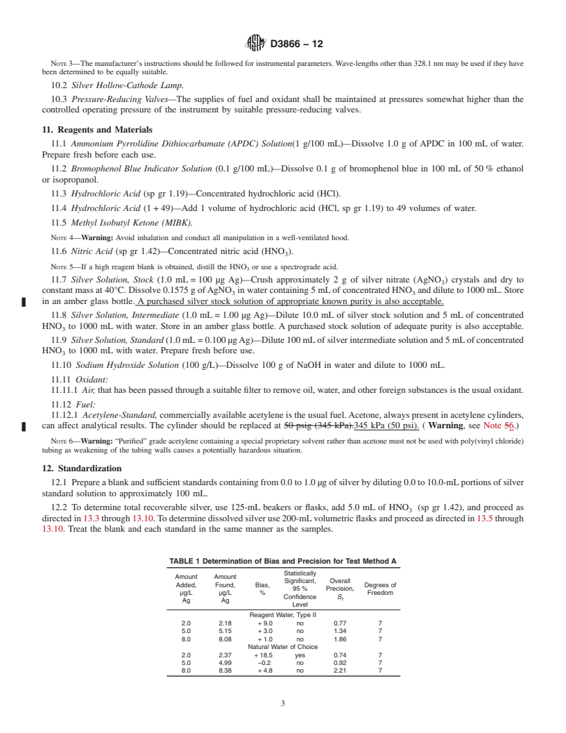 REDLINE ASTM D3866-12 - Standard Test Methods for  Silver in Water