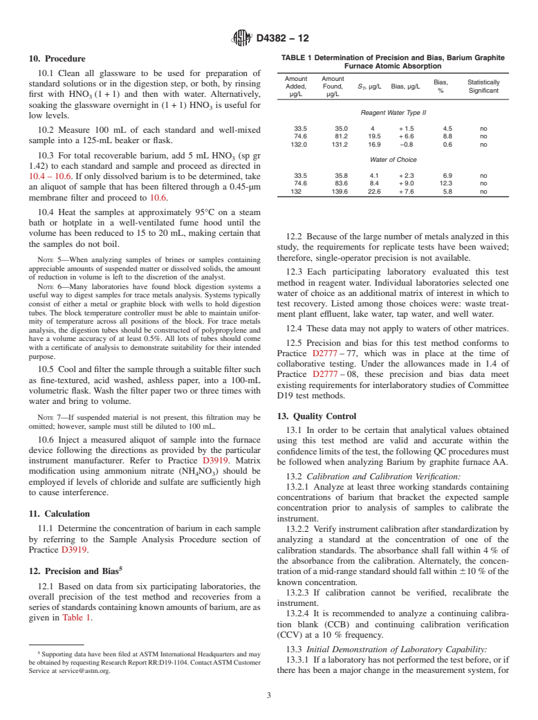 ASTM D4382-12 - Standard Test Method for  Barium in Water, Atomic Absorption Spectrophotometry, Graphite   Furnace