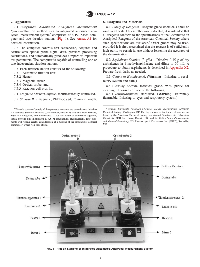 ASTM D7060-12 - Standard Test Method for Determination of the Maximum Flocculation Ratio and Peptizing  Power in Residual and Heavy Fuel Oils (Optical Detection Method)