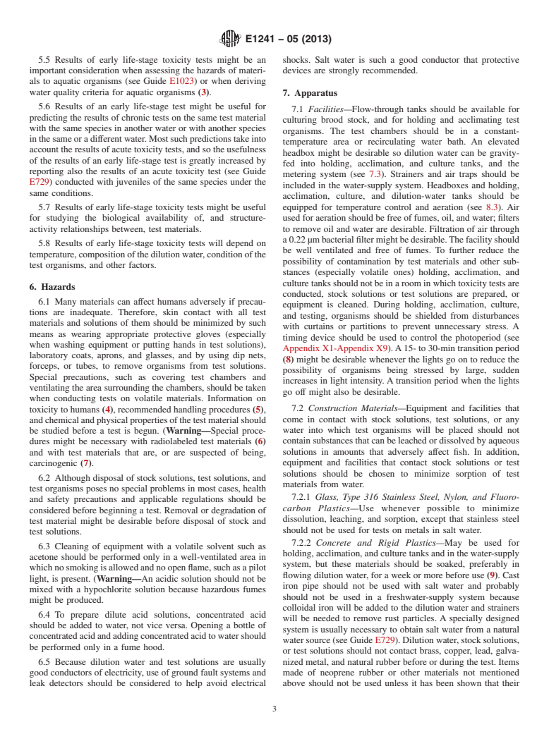 ASTM E1241-05(2013) - Standard Guide for<brk type="line"/>  Conducting Early Life-Stage Toxicity Tests with Fishes (Withdrawn 2022)