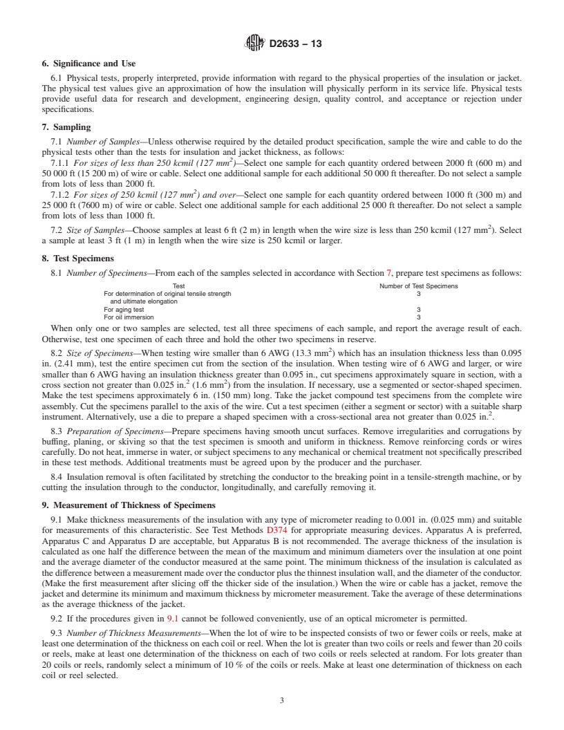 REDLINE ASTM D2633-13 - Standard Test Methods for  Thermoplastic Insulations and Jackets for Wire and Cable