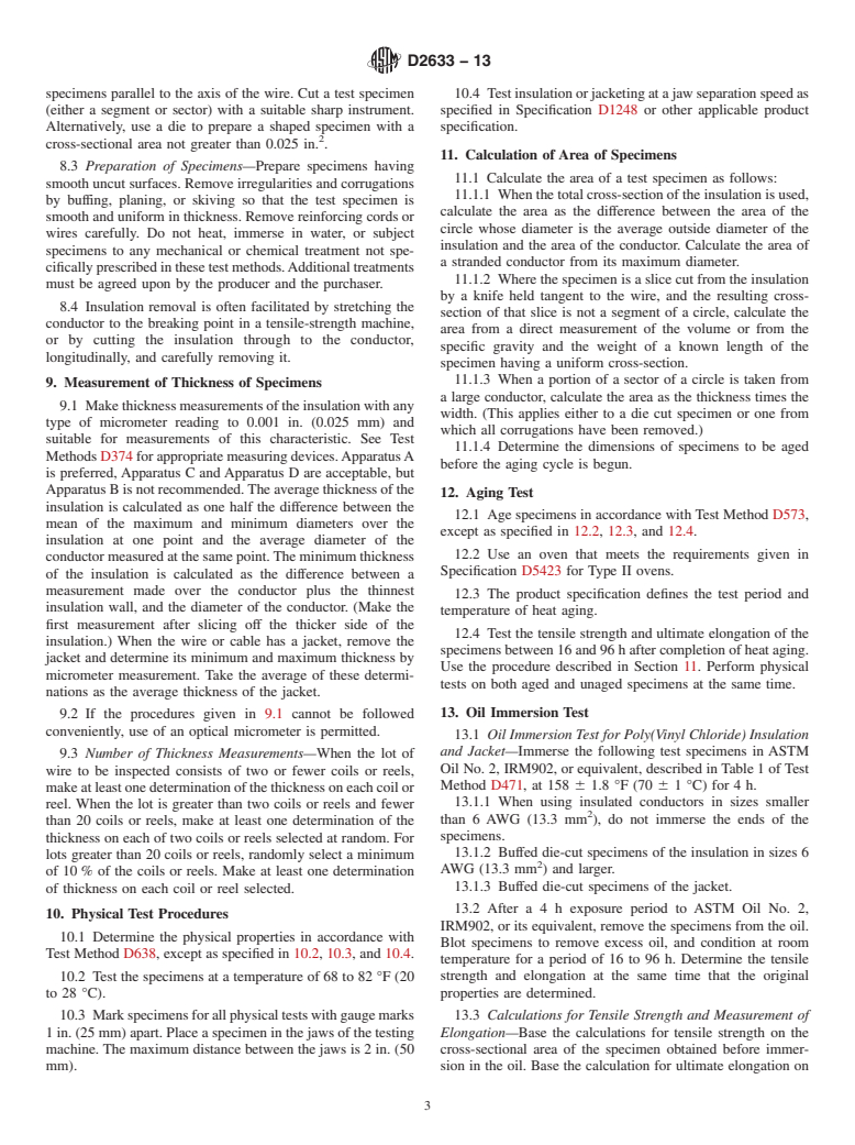 ASTM D2633-13 - Standard Test Methods for  Thermoplastic Insulations and Jackets for Wire and Cable