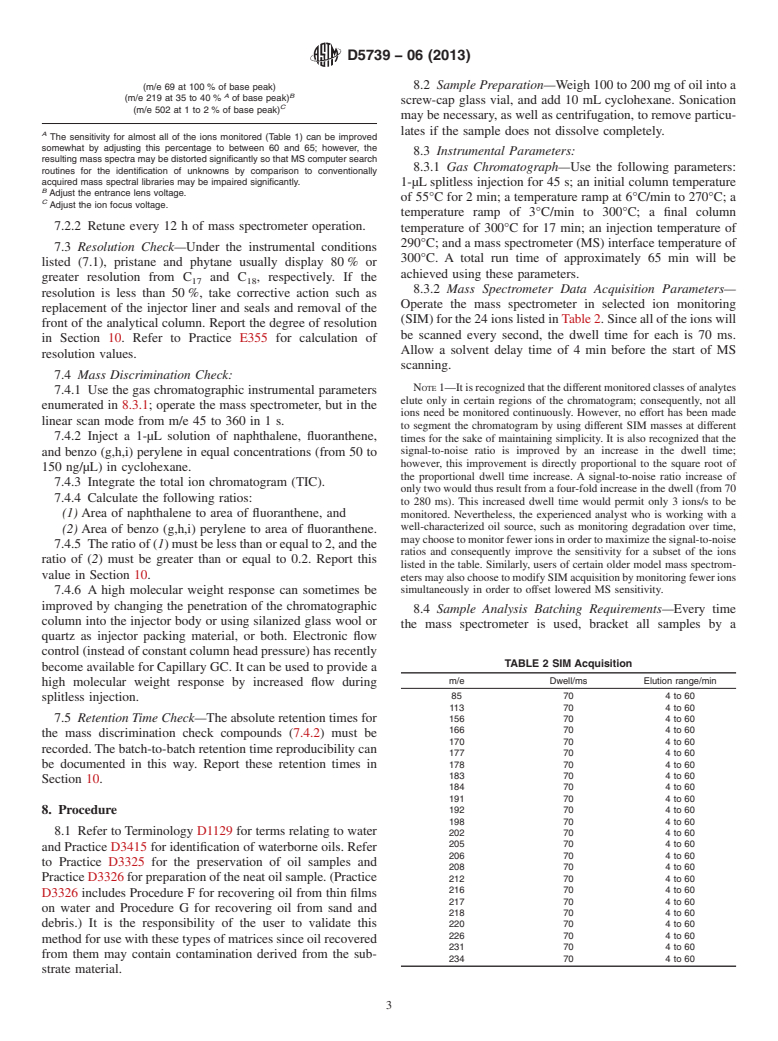 ASTM D5739-06(2013) - Standard Practice for  Oil Spill Source Identification by Gas Chromatography and Positive   Ion Electron Impact Low Resolution Mass Spectrometry