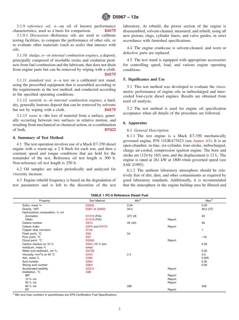 ASTM D5967-12a - Standard Test Method for Evaluation of Diesel Engine Oils in T-8 Diesel Engine