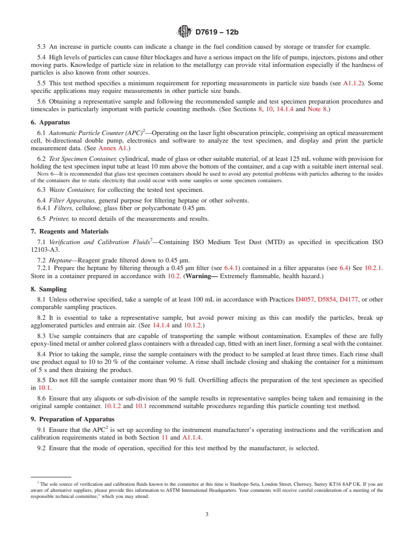 REDLINE ASTM D7619-12b - Standard Test Method for Sizing and Counting Particles in Light and Middle Distillate  Fuels, by Automatic Particle Counter