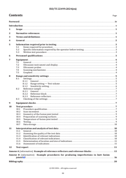 ISO/TS 22499:2024 - Thermoplastic pipes for the conveyance of fluids — Inspection of polyethylene butt fusion joints using phased array ultrasonic testing
Released:15. 02. 2024 - Page 3 preview