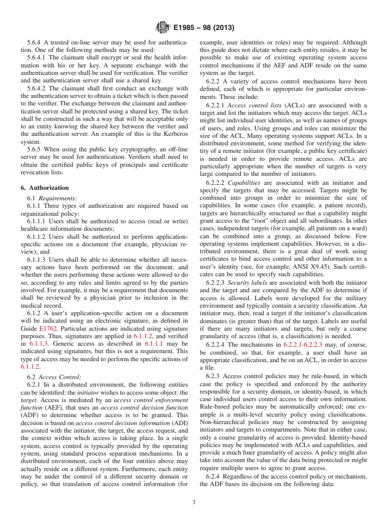 ASTM E1985-98(2013) - Standard Guide for  User Authentication and Authorization (Withdrawn 2017)