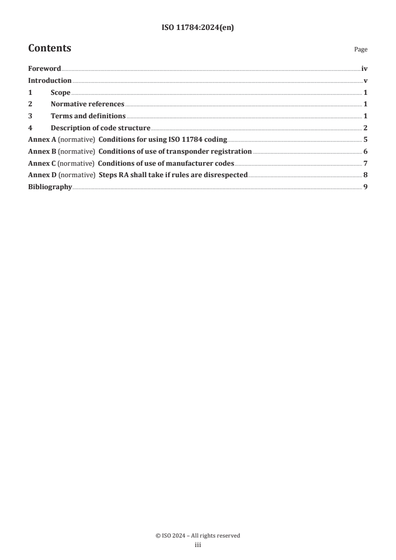 ISO 11784:2024 - Radio frequency identification of animals — Code structure
Released:12/10/2024