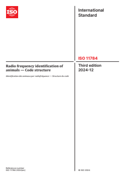 ISO 11784:2024 ISO 11784:2024 - Radio frequency identification of animals — Code structure
Released:12/10/2024 - Page 1 preview