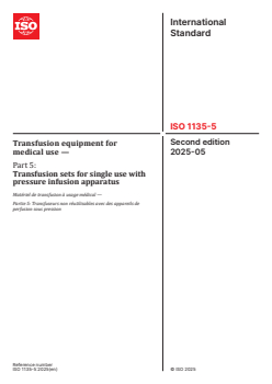 ISO 1135-5:2025 ISO 1135-5:2025 - Transfusion equipment for medical use — Part 5: Transfusion sets for single use with pressure infusion apparatus
Released:9. 05. 2025 - Page 1 preview