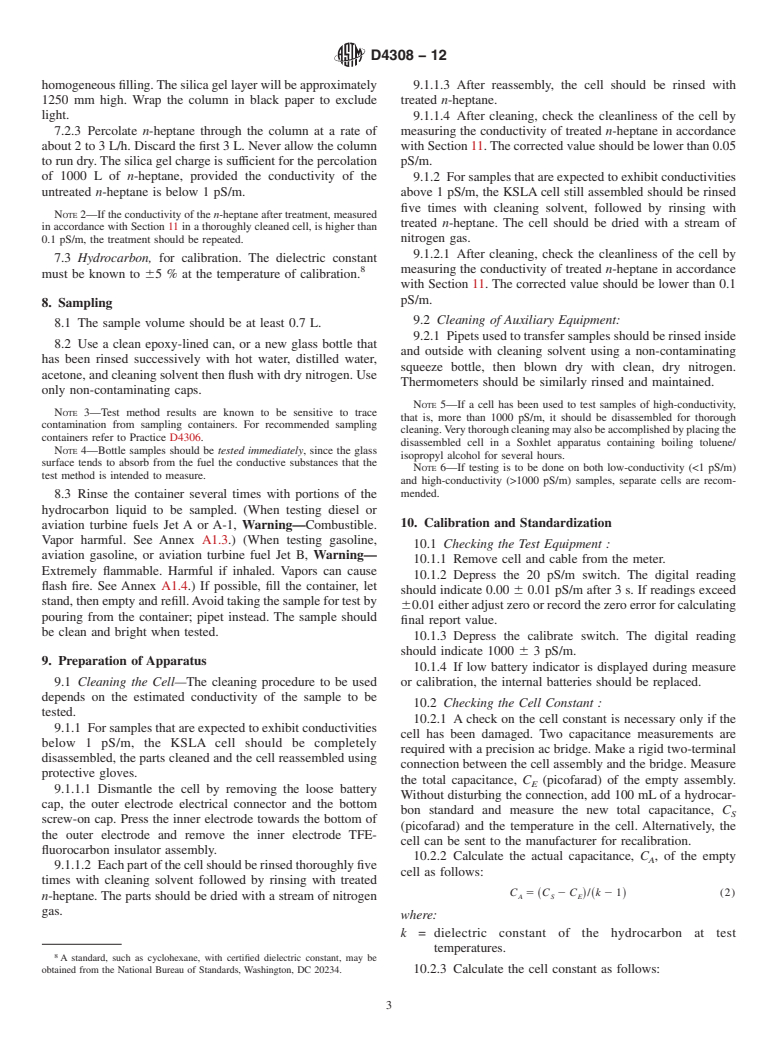 ASTM D4308-12 - Standard Test Method for Electrical Conductivity of Liquid Hydrocarbons by Precision   Meter