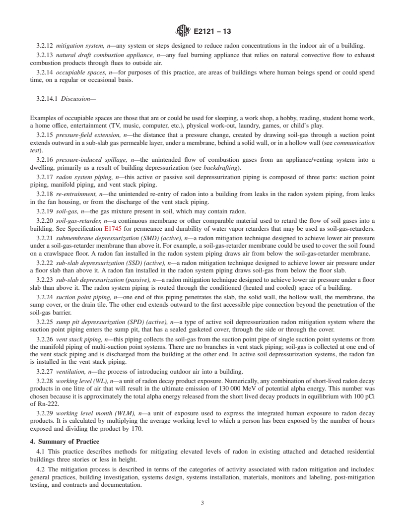 REDLINE ASTM E2121-13 - Standard Practice for  Installing Radon Mitigation Systems in Existing Low-Rise Residential  Buildings