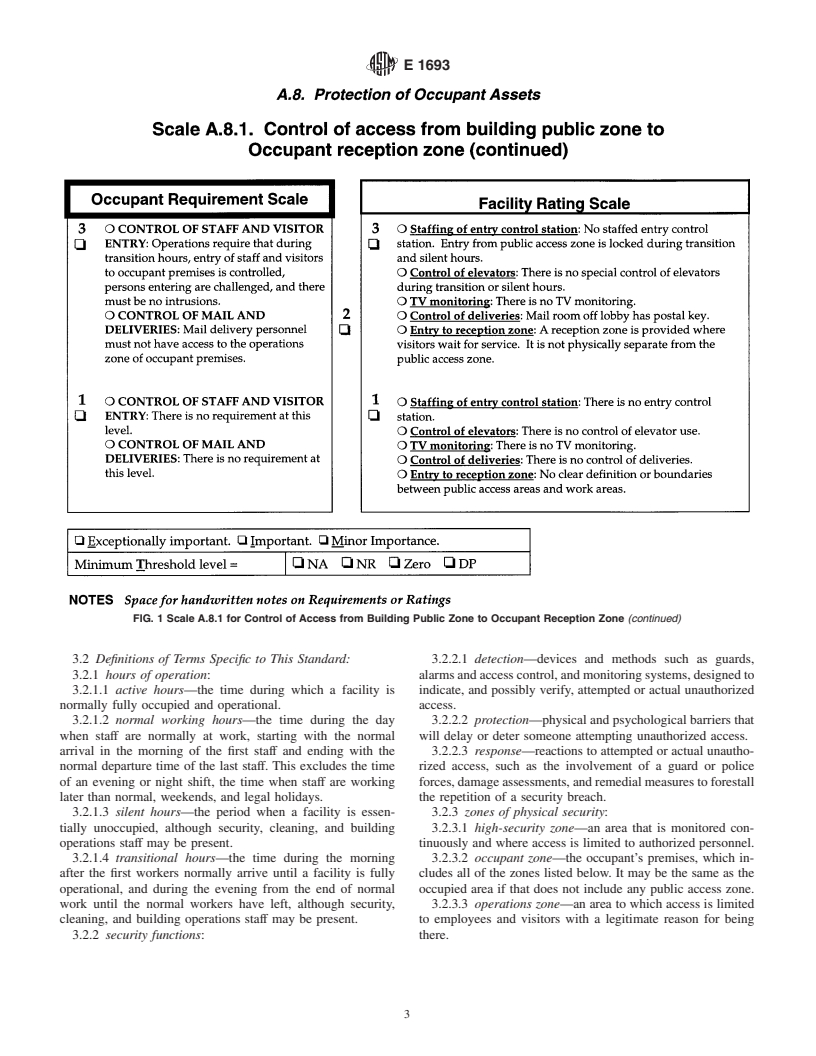 ASTM E1693-95(1999) - Standard Classification for Serviceability of an Office Facility for Protection of Occupant Assets