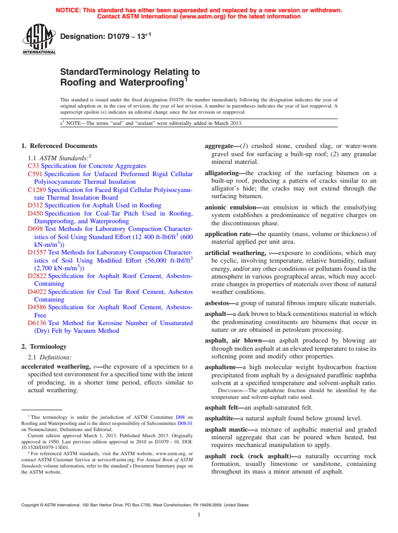 ASTM D1079-13e1 - Standard Terminology Relating to  Roofing and Waterproofing