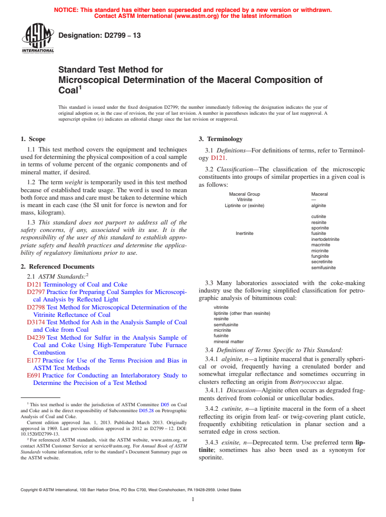 ASTM D2799-13 - Standard Test Method for  Microscopical Determination of the Maceral Composition of Coal