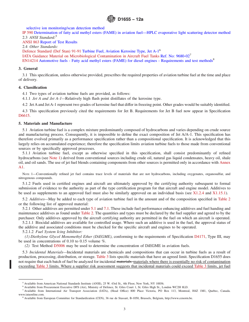 REDLINE ASTM D1655-12a - Standard Specification for Aviation Turbine Fuels