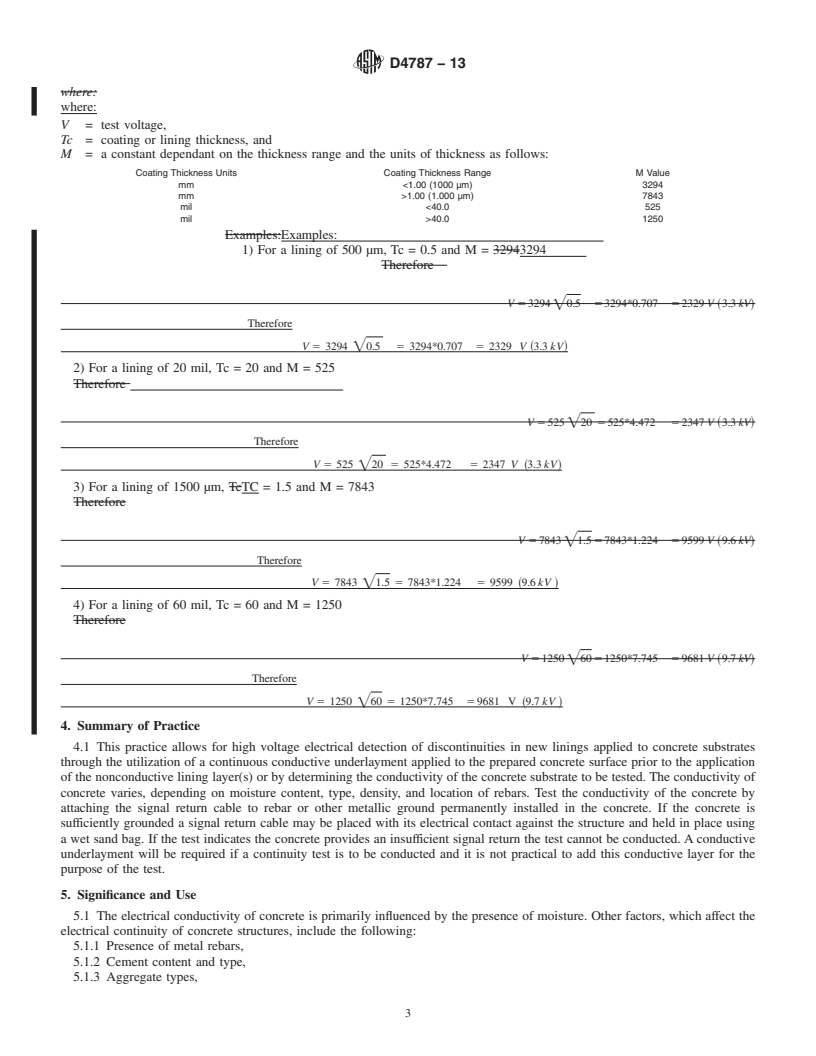 REDLINE ASTM D4787-13 - Standard Practice for Continuity Verification of Liquid or Sheet Linings Applied  to Concrete        Substrates