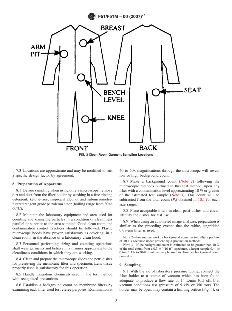 ASTM F51/F51M-00(2007)e1 - Standard Test Method for Sizing and Counting Particulate Contaminant In and On Clean Room Garments