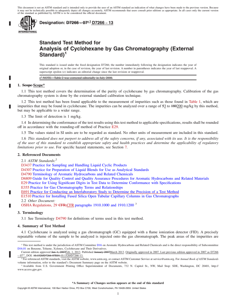 REDLINE ASTM D7266-13 - Standard Test Method for Analysis of Cyclohexane by Gas Chromatography (External Standard)