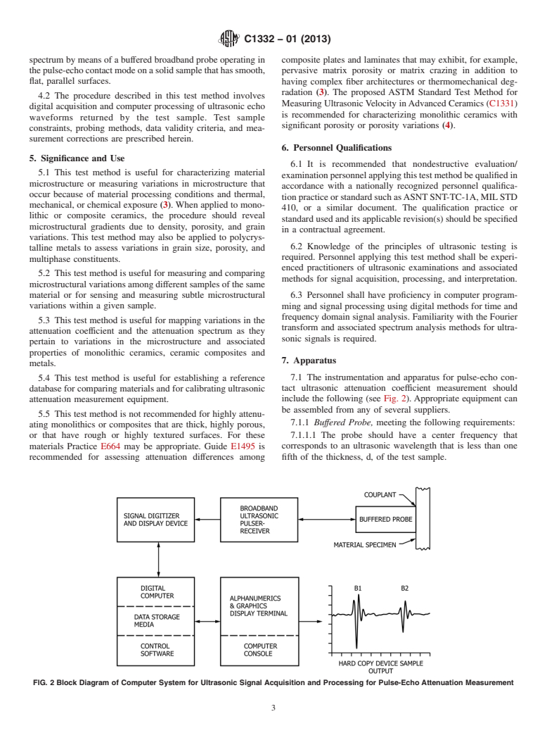 ASTM C1332-01(2013) - Standard Test Method for  Measurement of Ultrasonic Attenuation Coefficients of Advanced   Ceramics by Pulse-Echo Contact Technique