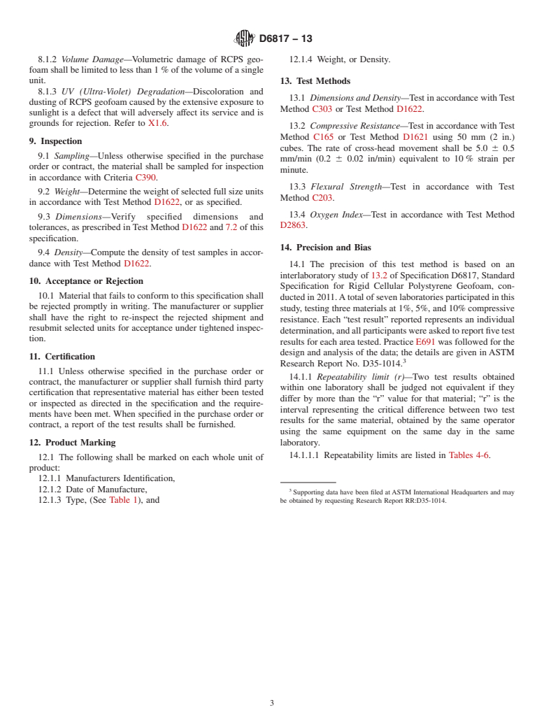 ASTM D6817-13 - Standard Specification for  Rigid Cellular Polystyrene Geofoam