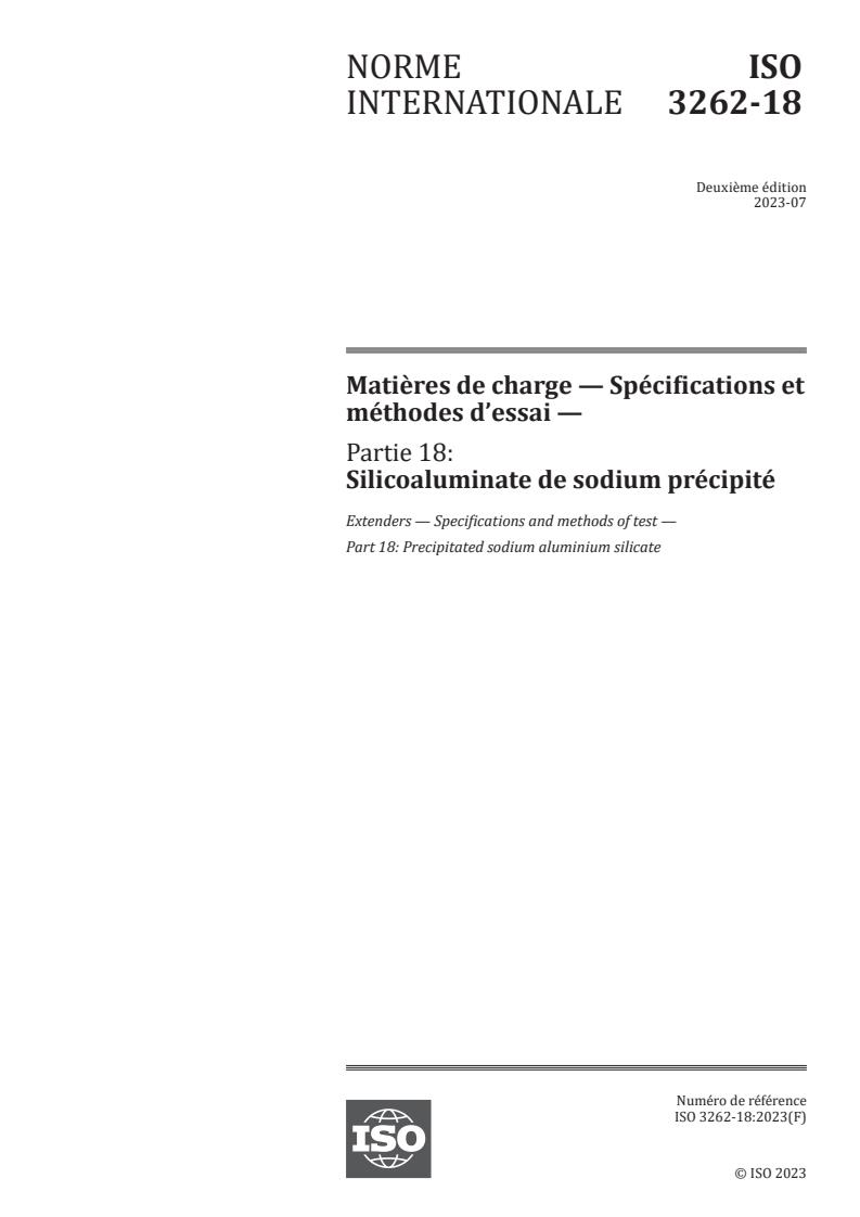 ISO 3262-18:2023 - Matières de charge — Spécifications et méthodes d’essai — Partie 18: Silicoaluminate de sodium précipité
Released:28. 07. 2023