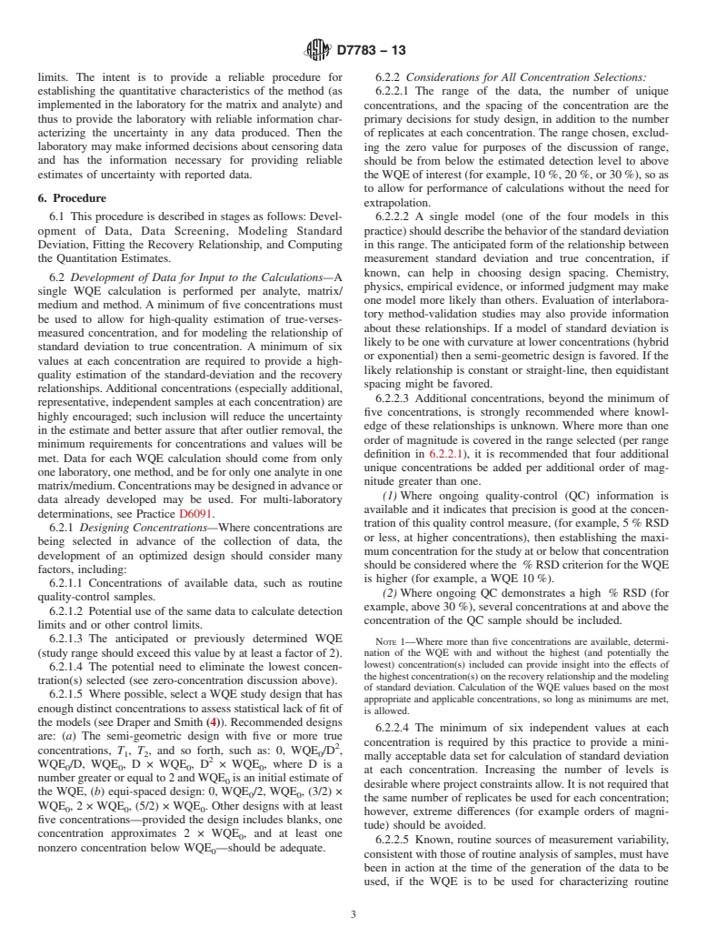 ASTM D7783-13 - Standard Practice for Within-laboratory Quantitation Estimation (WQE)