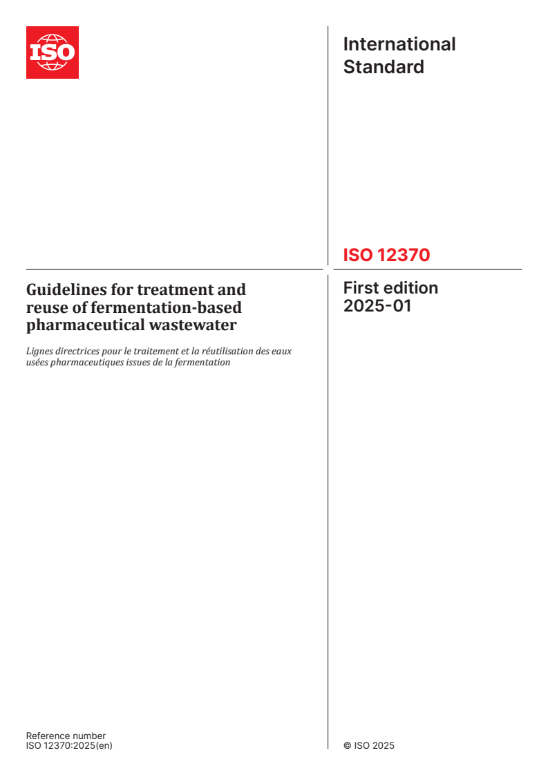 ISO 12370:2025 - Guidelines for treatment and reuse of fermentation-based pharmaceutical wastewater
Released:23. 01. 2025