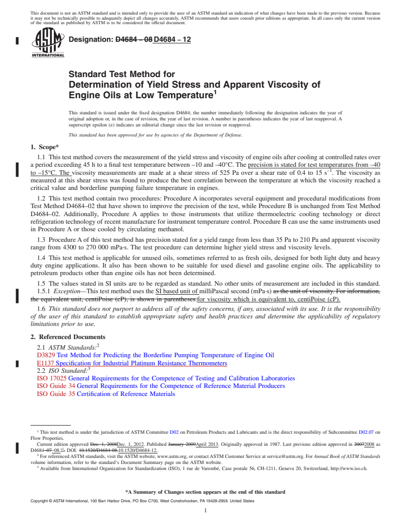 REDLINE ASTM D4684-12 - Standard Test Method for Determination of Yield Stress and Apparent Viscosity of Engine  Oils at Low Temperature