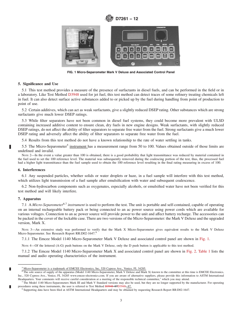 REDLINE ASTM D7261-12 - Standard Test Method for Determining Water Separation Characteristics of Diesel Fuels  by Portable Separometer