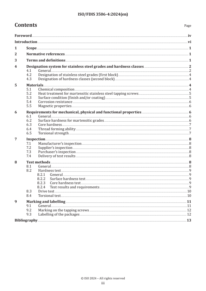 ISO/FDIS 3506-4 - Fasteners — Mechanical properties of corrosion-resistant stainless steel fasteners — Part 4: Tapping screws with specified grades and hardness classes
Released:10. 10. 2024