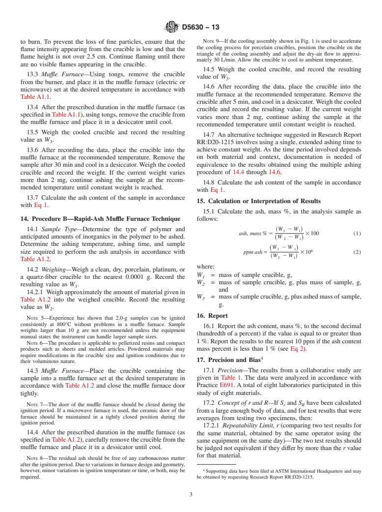 ASTM D5630-13 - Standard Test Method for Ash Content in Plastics (Withdrawn 2022)