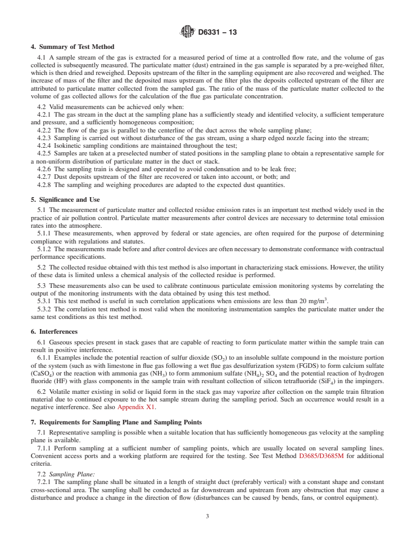 REDLINE ASTM D6331-13 - Standard Test Method for  Determination of Mass Concentration of Particulate Matter from  Stationary Sources at Low Concentrations (Manual Gravimetric Method)