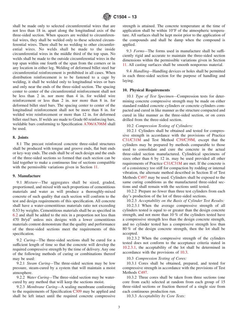 ASTM C1504-13 - Standard Specification for Manufacture of Precast Reinforced Concrete Three-Sided Structures for Culverts and Storm Drains