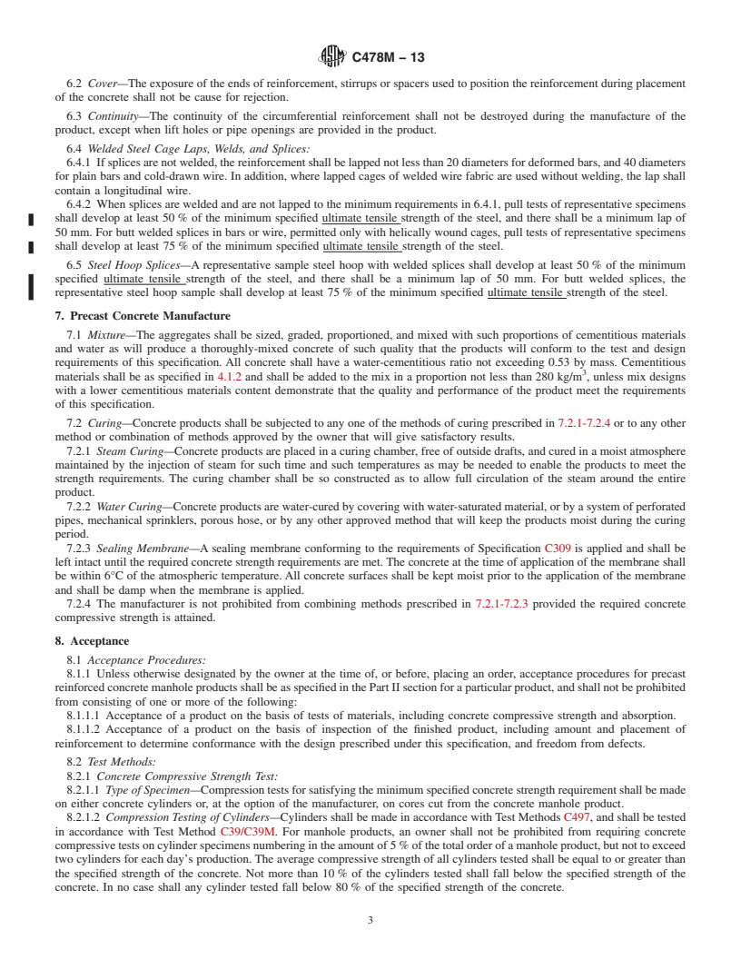 REDLINE ASTM C478M-13 - Standard Specification for  Precast Reinforced Concrete Manhole Sections (Metric)