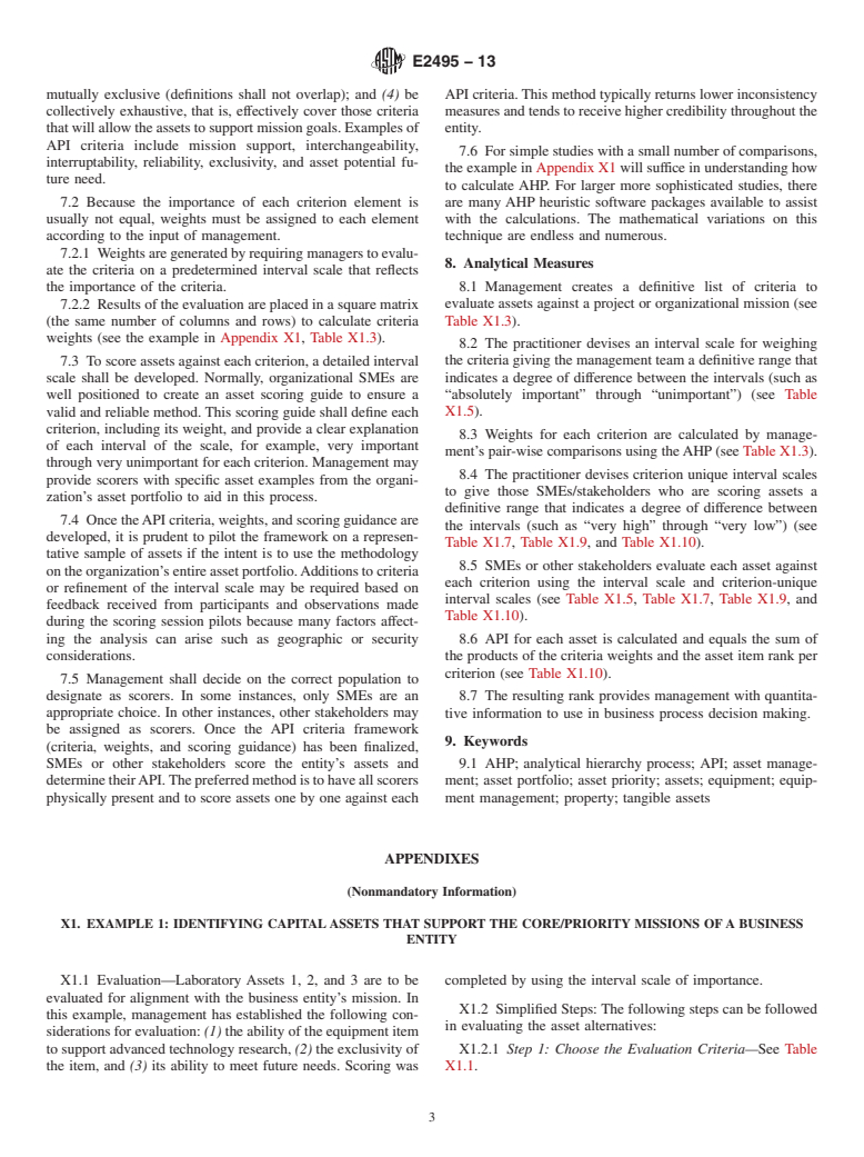 ASTM E2495-13 - Standard Practice for  Prioritizing Asset Resources in Acquisition, Utilization, and  Disposition