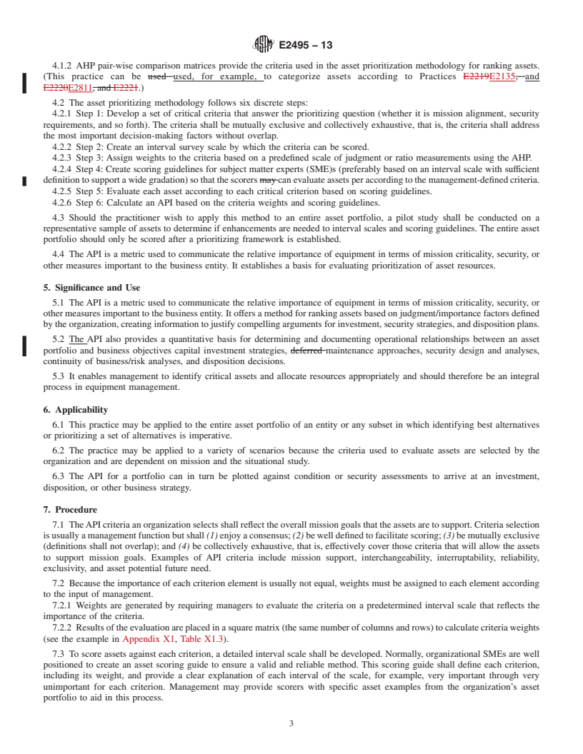 REDLINE ASTM E2495-13 - Standard Practice for  Prioritizing Asset Resources in Acquisition, Utilization, and  Disposition