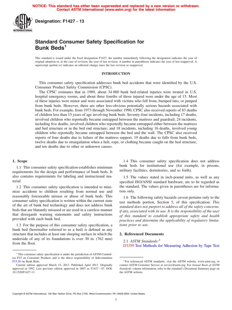 ASTM F1427-13 - Standard Consumer Safety Specification for  Bunk Beds