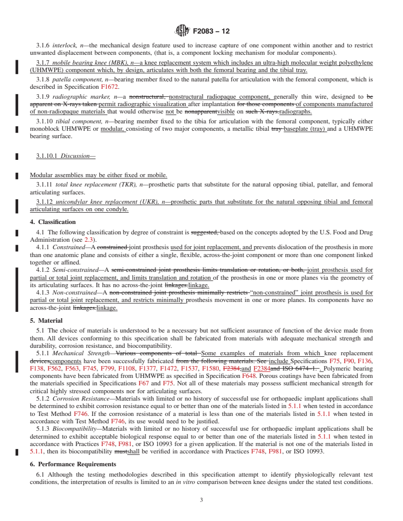 REDLINE ASTM F2083-12 - Standard Specification for  Knee Replacement Prosthesis