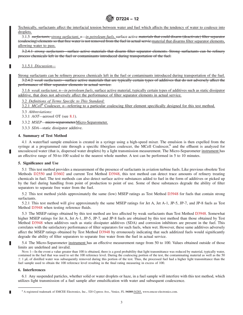 REDLINE ASTM D7224-12 - Standard Test Method for Determining Water Separation Characteristics of Kerosine-Type  Aviation Turbine Fuels Containing Additives by Portable Separometer