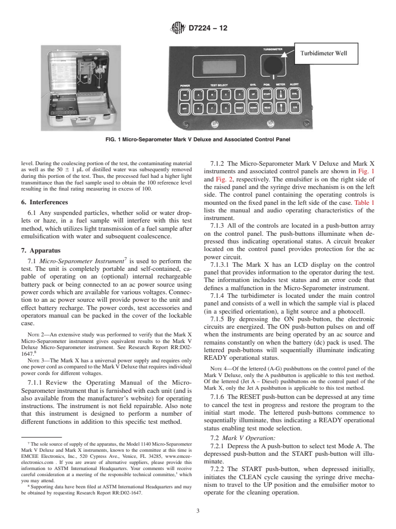 ASTM D7224-12 - Standard Test Method for Determining Water Separation Characteristics of Kerosine-Type  Aviation Turbine Fuels Containing Additives by Portable Separometer